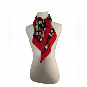 Vintage Echo Red Colorful Polka Dot 100 % Silk Scarf